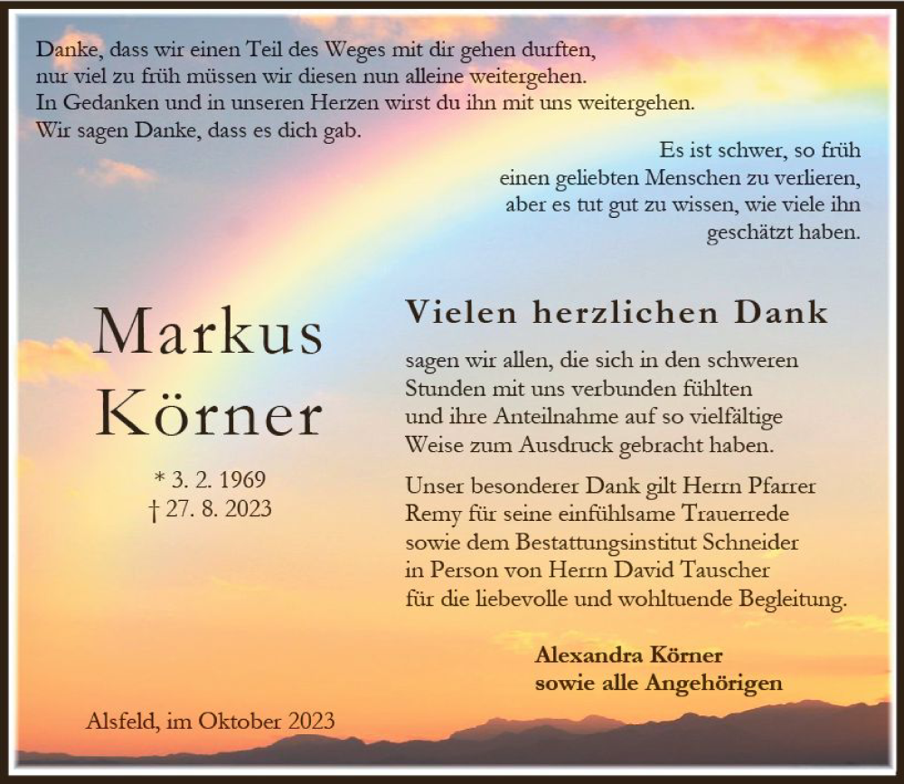 Traueranzeigen Von Markus K Rner Vrm Trauer De