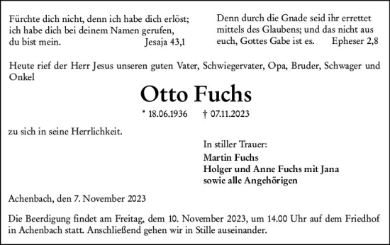 Traueranzeigen Von Otto Fuchs Vrm Trauer De