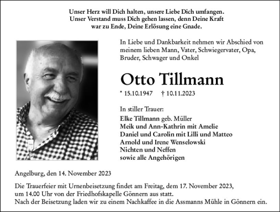 Traueranzeigen Von Otto Tillmann Vrm Trauer De