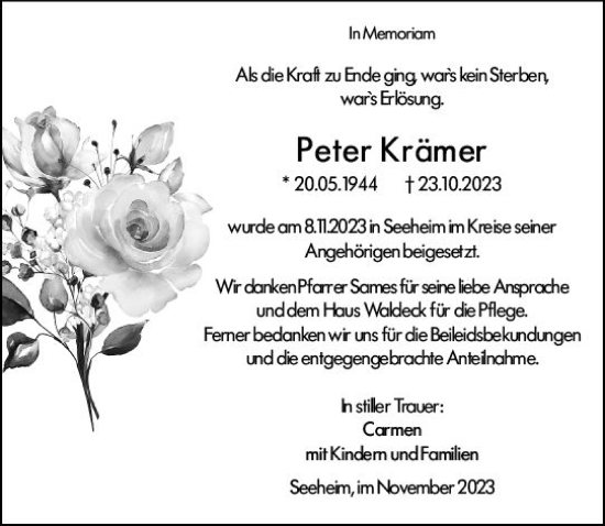 Traueranzeigen Von Peter Kr Mer Vrm Trauer De