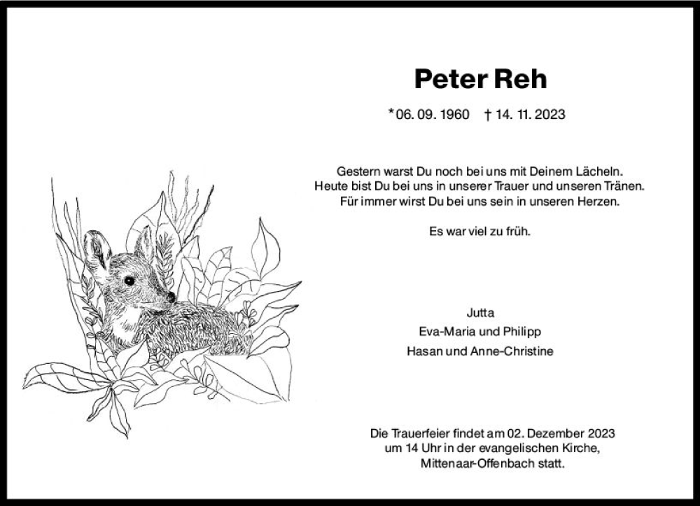 Traueranzeigen Von Peter Reh Vrm Trauer De