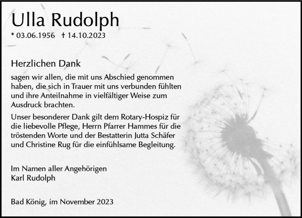 Traueranzeigen Von Ulla Rudolph Vrm Trauer De