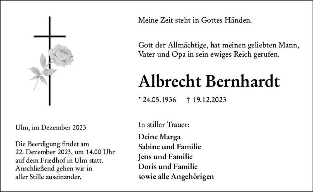 Traueranzeigen Von Albrecht Bernhardt Vrm Trauer De