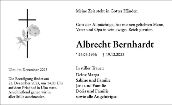 Traueranzeigen Von Albrecht Bernhardt Vrm Trauer De