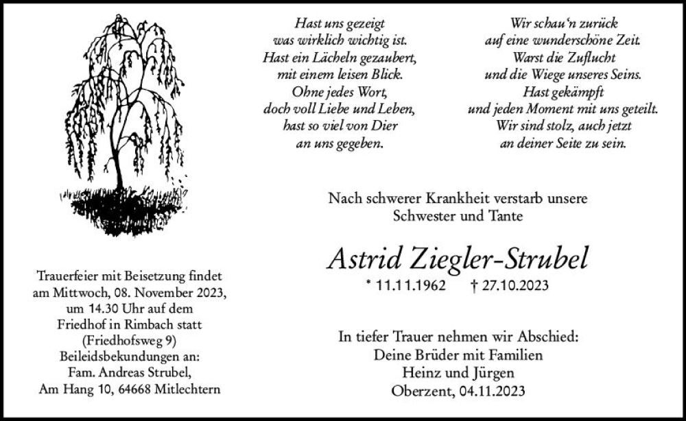 Traueranzeigen Von Astrid Ziegler Strubel Vrm Trauer De