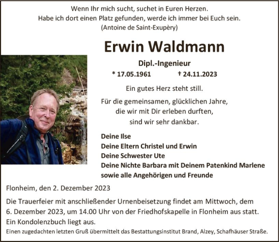 Traueranzeigen Von Erwin Waldmann Vrm Trauer De