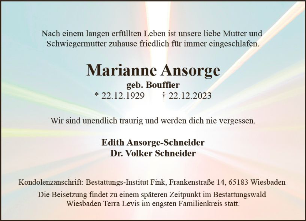 Traueranzeigen Von Marianne Ansorge Vrm Trauer De