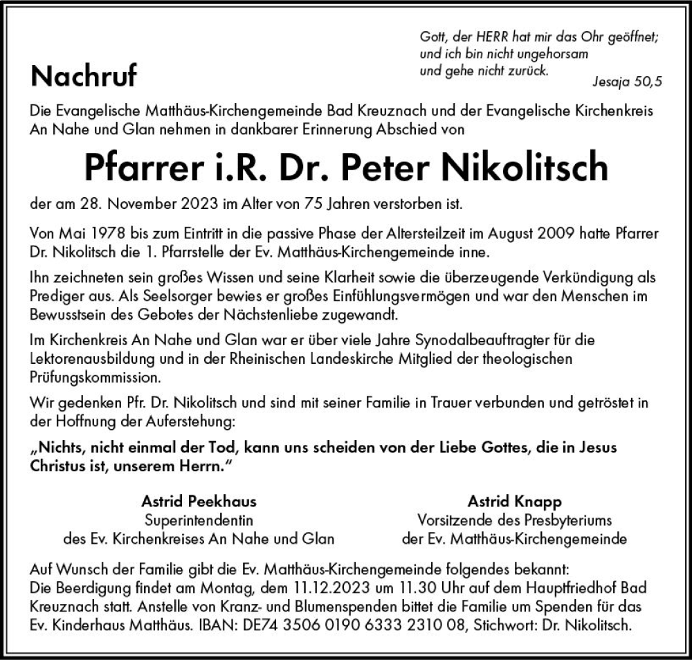 Traueranzeigen Von Peter Nikolitsch Vrm Trauer De