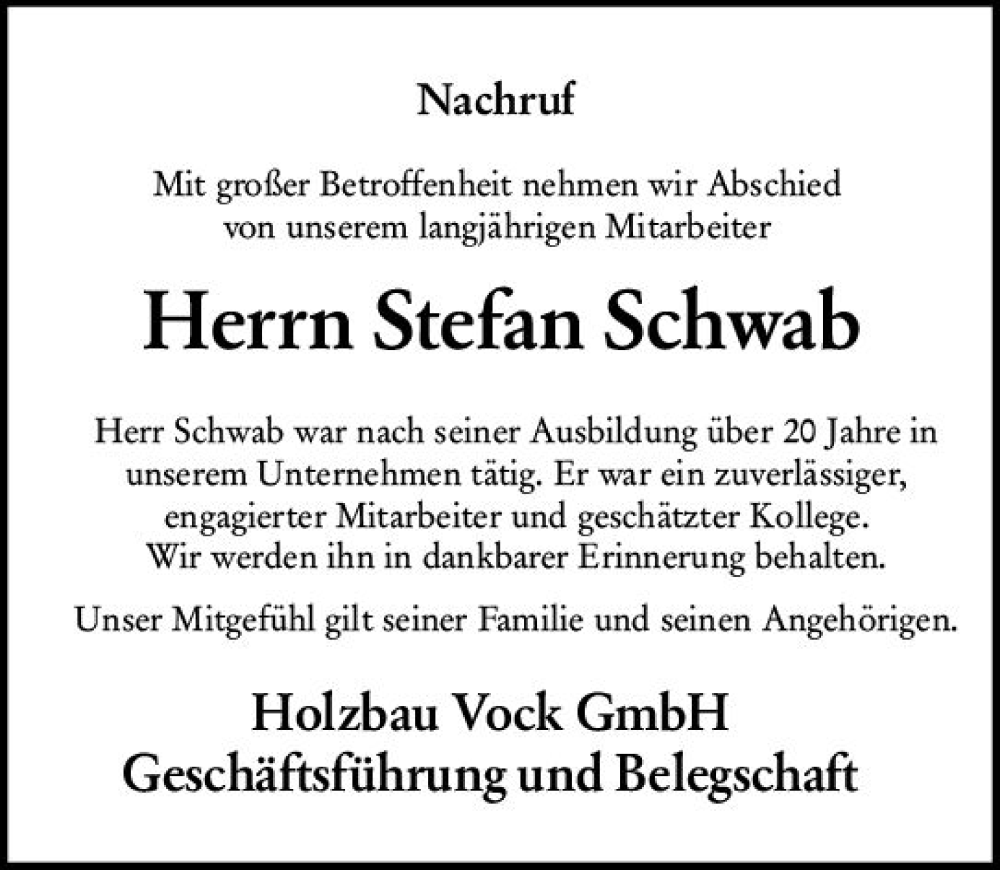 Traueranzeigen Von Stefan Schwab Vrm Trauer De