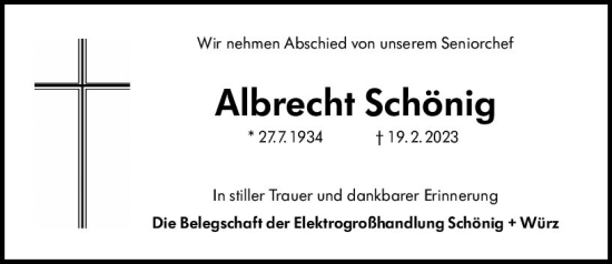 Traueranzeigen von Albrecht Schönig vrm trauer de