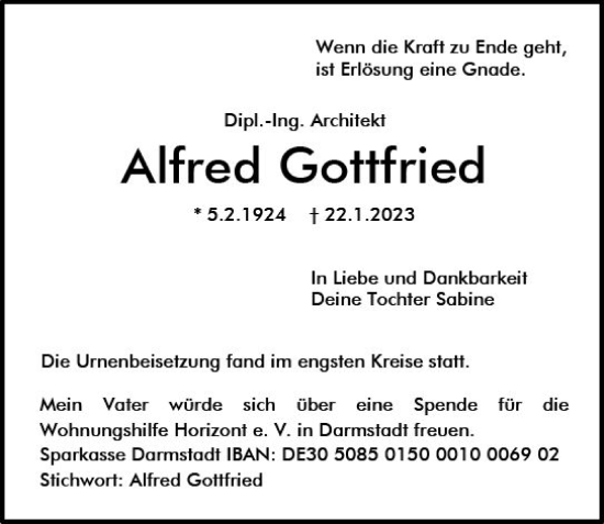 Traueranzeigen Von Alfred Gottfried Vrm Trauer De