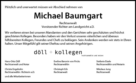 Traueranzeigen Von Michael Baumgart Vrm Trauer De