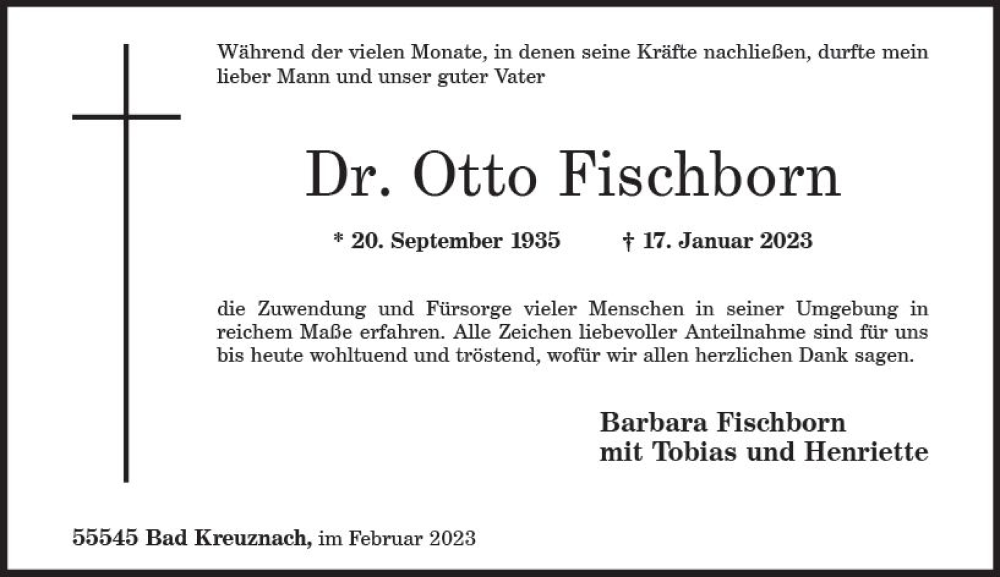 Traueranzeigen Von Otto Fischborn Vrm Trauer De