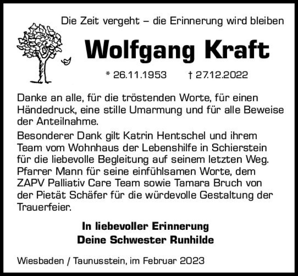 Traueranzeigen Von Wolfgang Kraft Vrm Trauer De