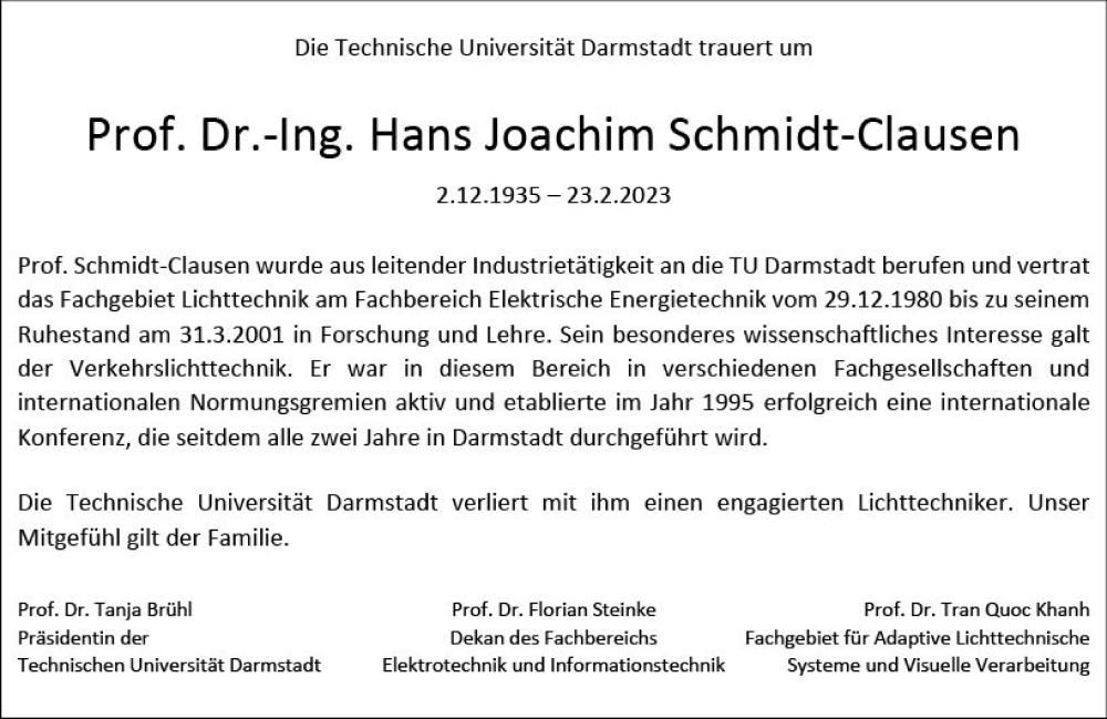 Traueranzeigen Von Hans Joachim Schmidt Clausen Vrm Trauer De