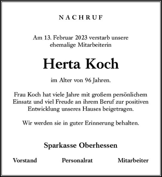 Traueranzeigen Von Herta Koch Vrm Trauer De