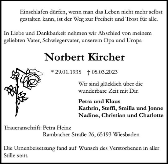 Traueranzeigen Von Norbert Kircher Vrm Trauer De