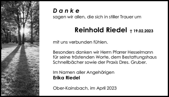 Traueranzeigen Von Reinhold Riedel Vrm Trauer De