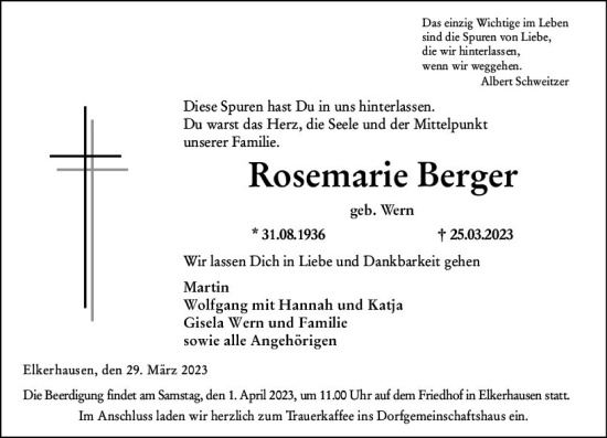 Traueranzeigen Von Rosemarie Berger Vrm Trauer De