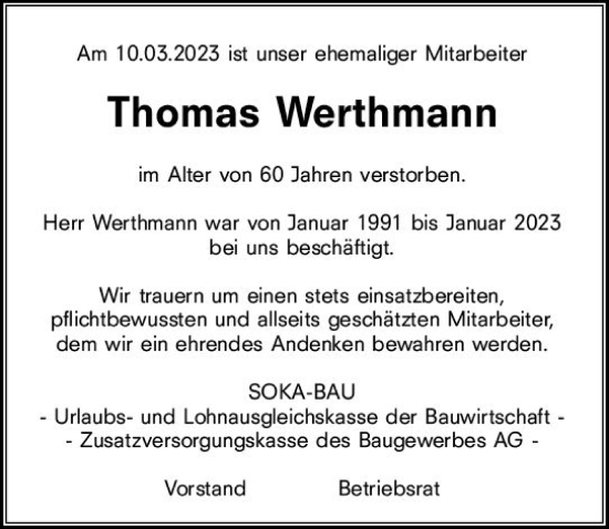 Traueranzeigen Von Thomas Werthmann Vrm Trauer De