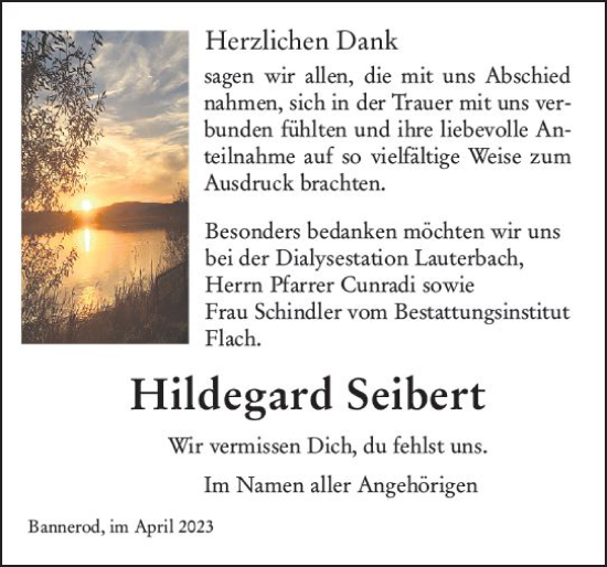 Traueranzeigen Von Hildegard Seibert Vrm Trauer De