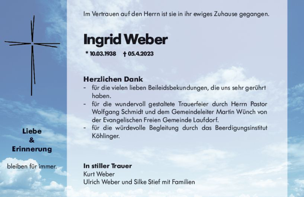 Traueranzeigen Von Ingrid Weber Vrm Trauer De