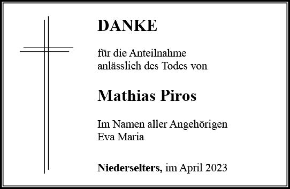 Traueranzeigen Von Mathias Piros Vrm Trauer De