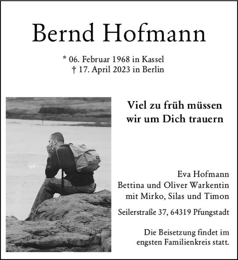 Traueranzeigen Von Bernd Hofmann Vrm Trauer De