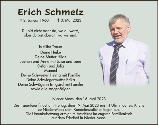 Traueranzeigen Von Erich Schmelz Vrm Trauer De