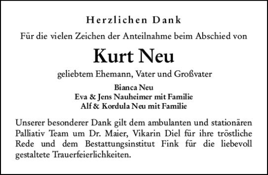 Traueranzeigen Von Kurt Neu Vrm Trauer De