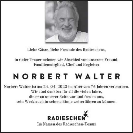 Traueranzeigen Von Norbert Walter Vrm Trauer De