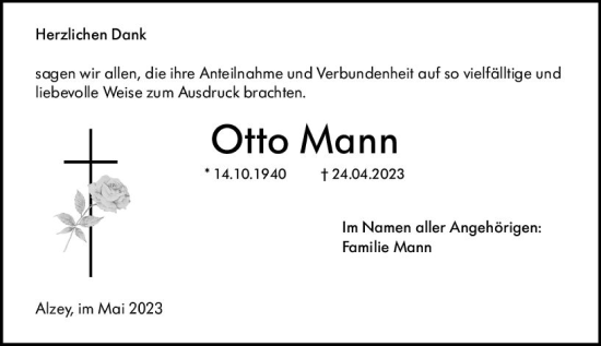 Traueranzeigen Von Otto Mann Vrm Trauer De