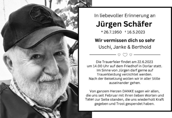 Traueranzeigen von Jürgen Schäfer vrm trauer de