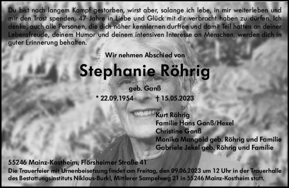 Traueranzeigen Von Stephanie R Hrig Vrm Trauer De