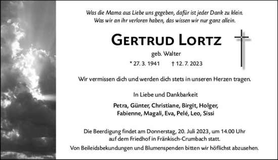 Traueranzeigen Von Gertrud Lortz Vrm Trauer De