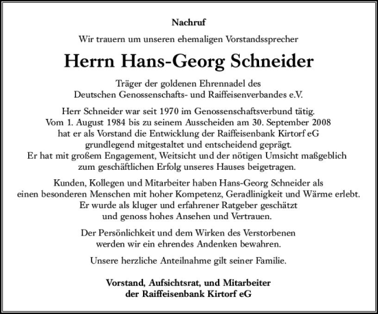 Traueranzeigen Von Hans Georg Schneider Vrm Trauer De