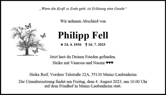 Traueranzeigen Von Philipp Fell Vrm Trauer De