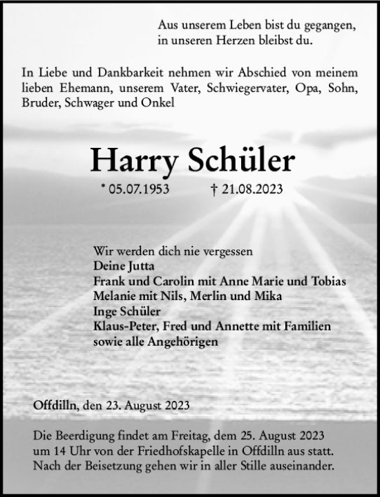 Traueranzeigen von Harry Schüler vrm trauer de