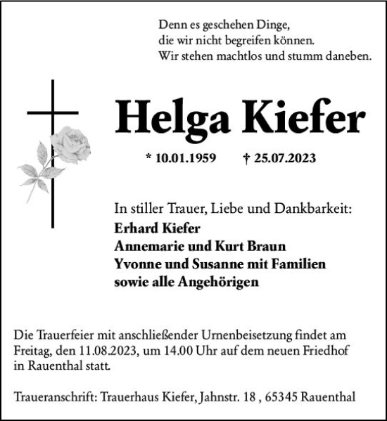 Traueranzeigen Von Helga Kiefer Vrm Trauer De