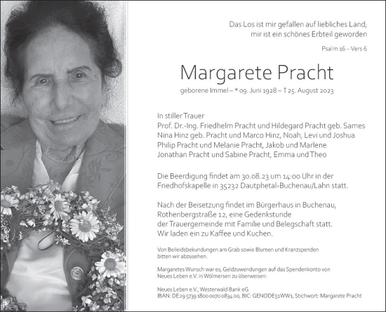 Traueranzeigen Von Margarete Pracht Vrm Trauer De