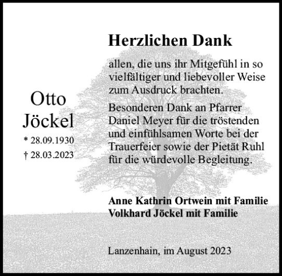 Traueranzeigen von Otto Jöckel vrm trauer de