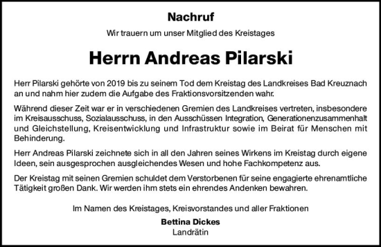 Traueranzeigen Von Andreas Pilarski Vrm Trauer De