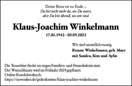 Traueranzeigen Von Klaus Joachim Winkelmann Vrm Trauer De