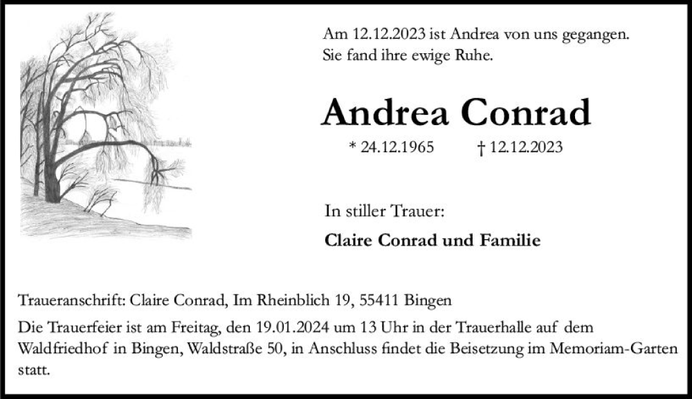 Traueranzeigen Von Andrea Conrad Vrm Trauer De