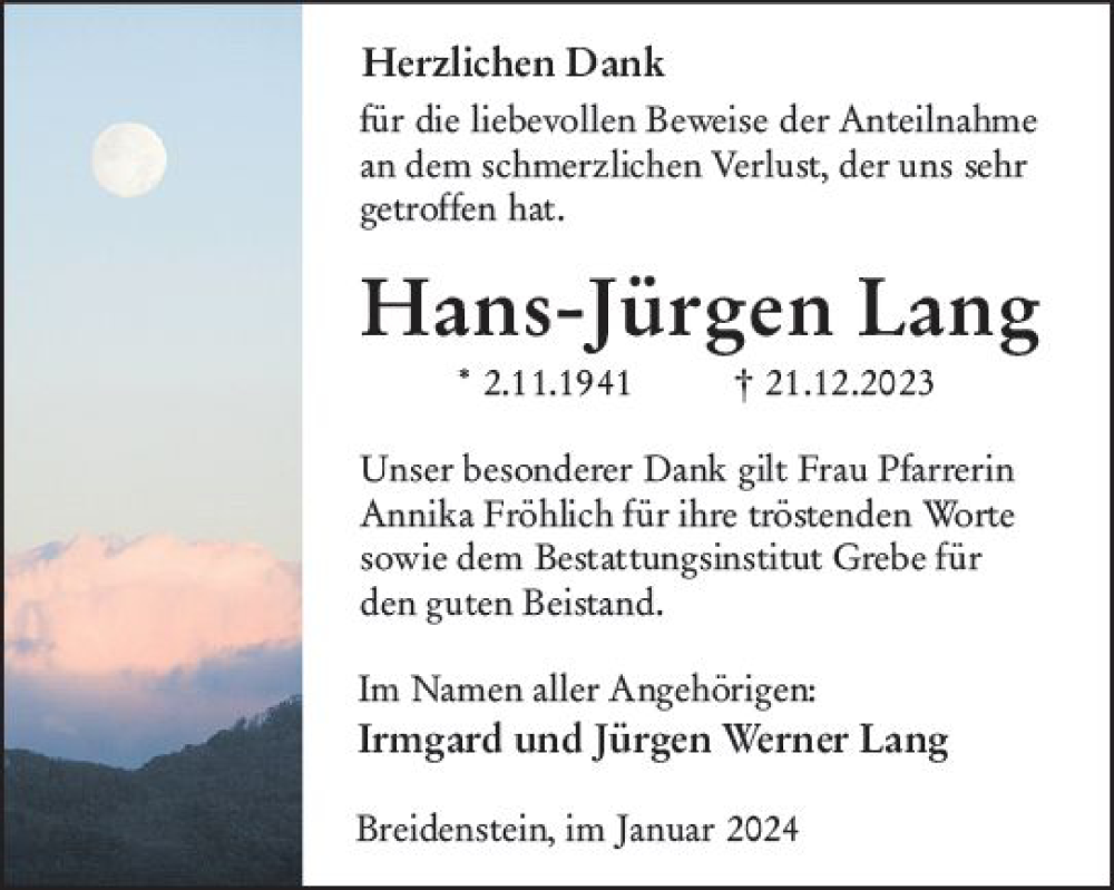 Traueranzeigen Von Hans J Rgen Lang Vrm Trauer De