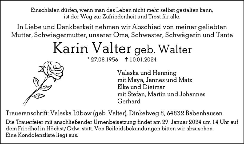 Traueranzeigen Von Karin Valter Vrm Trauer De