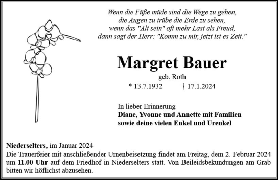 Traueranzeigen Von Margret Bauer Vrm Trauer De