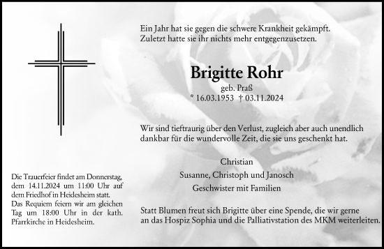 Traueranzeigen Von Brigitte Rohr Vrm Trauer De