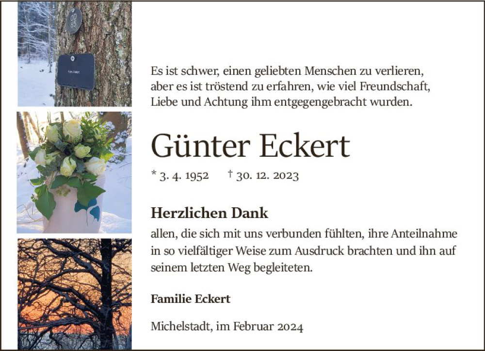 Traueranzeigen von Günter Eckert vrm trauer de