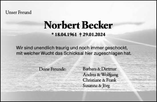 Traueranzeigen Von Norbert Becker Vrm Trauer De